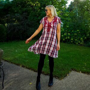 Kyla SEO Plaid Embroidered Dress EUC